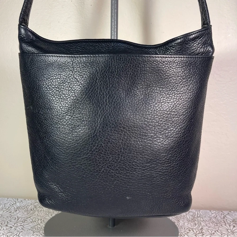Vintage Libaire Black Leather Shoulder Bag Made in USA Pebbled Leather Purse